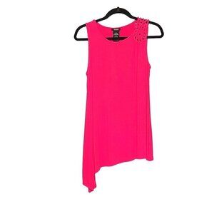 Premise Asymmetrical Barbie Pink Sleeveless Mini Dress Crocheted Accent Size M